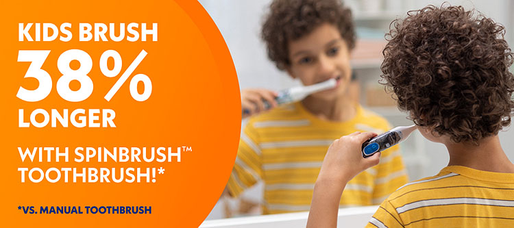 Kids brush 38% longer with a Spinbrush toothbrush